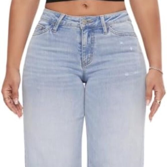 Effortless Mid-Low Rise Wide Leg Jeans for Women - Distressed Comfort, Size 30 - Picture 3 of 5